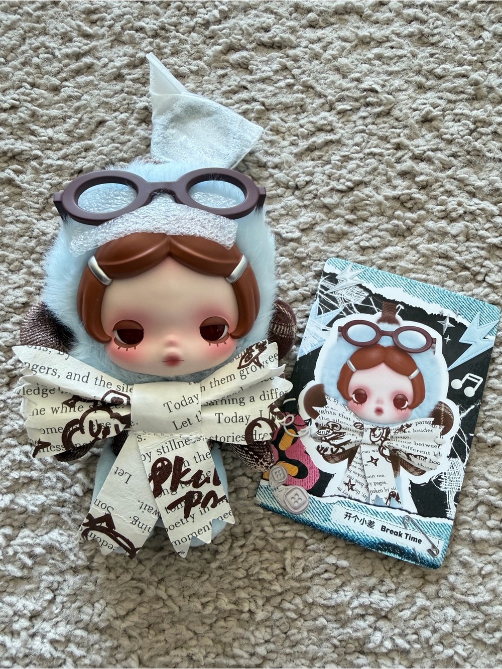 Pop Mart SKULLPANDA Off Mode‑Break Time plush pendant, opened‑box with card